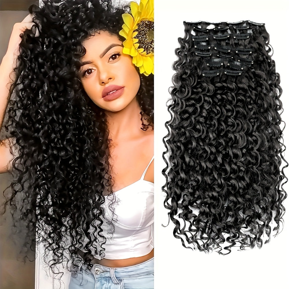 Deep Brown Clip-in Hair Extensions - Jerry Curl Style, High-Temperature Synthetic Fiber, Perfect for Women'S Hair Extensions, Natural Looking Basics Collection, Hair Extension for Women